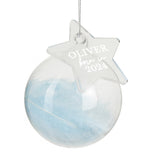 'Born in' Feather Glass Bauble - Blue