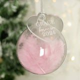 'Born in' Feather Glass Bauble - Pink