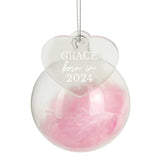 'Born in' Feather Glass Bauble - Pink