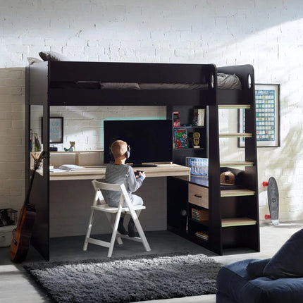 Blaze Gaming High Sleeper Bed with Desk - Black & Wood