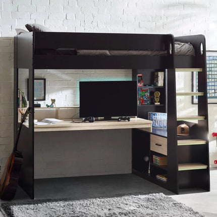 Blaze Gaming High Sleeper Bed with Desk - Black & Wood