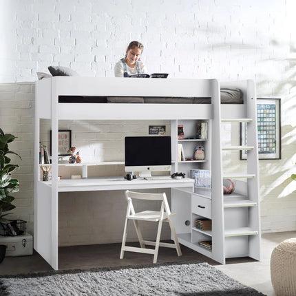 Blaze Gaming High Sleeper Bed with Desk - White