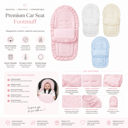 Universal Broderie Anglaise Car Seat Footmuff / Cosy Toes