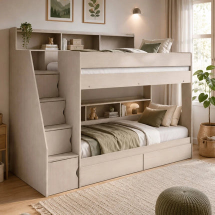 Camelot Bunk Bed with Stairs - Nordic White