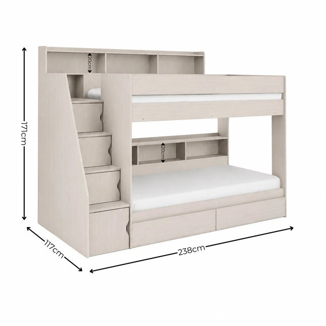 Camelot Bunk Bed with Stairs - Nordic White