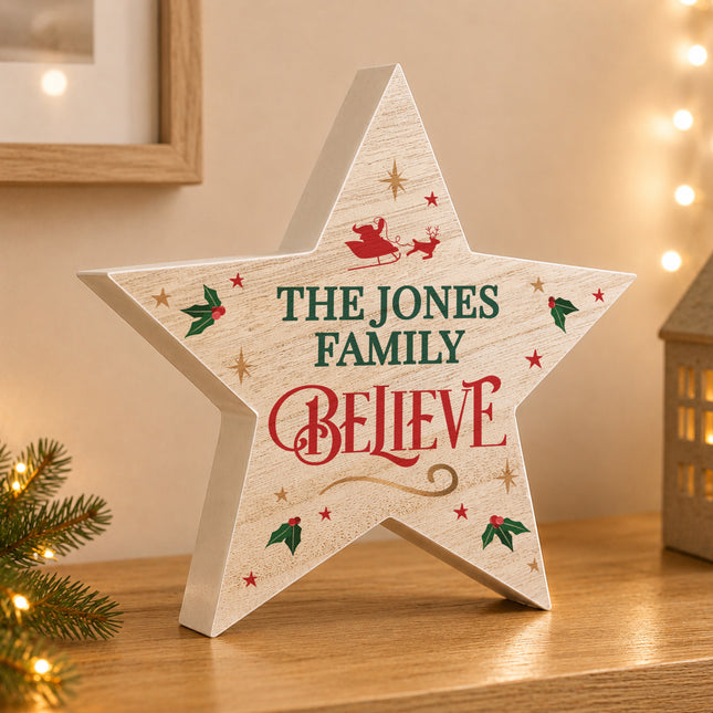 Believe in Christmas Personalised Wooden Star