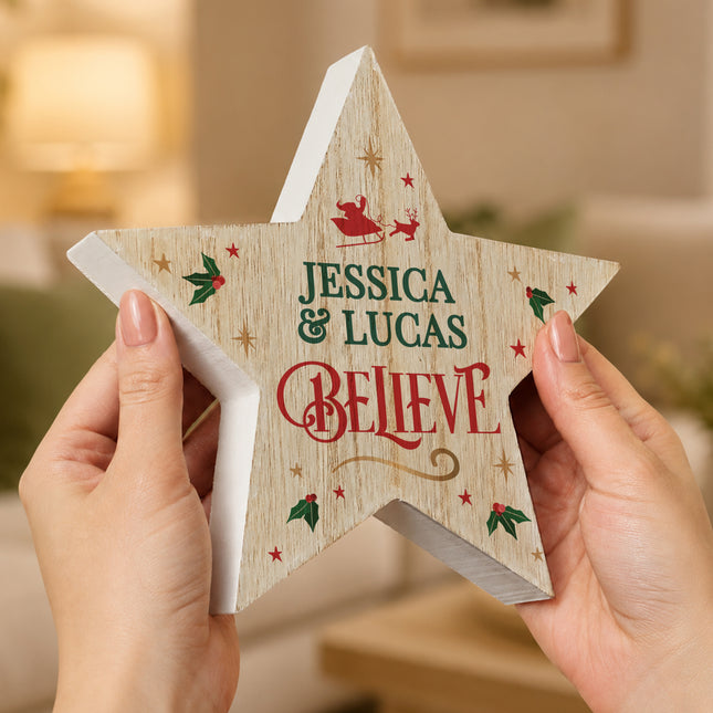 Believe in Christmas Personalised Wooden Star
