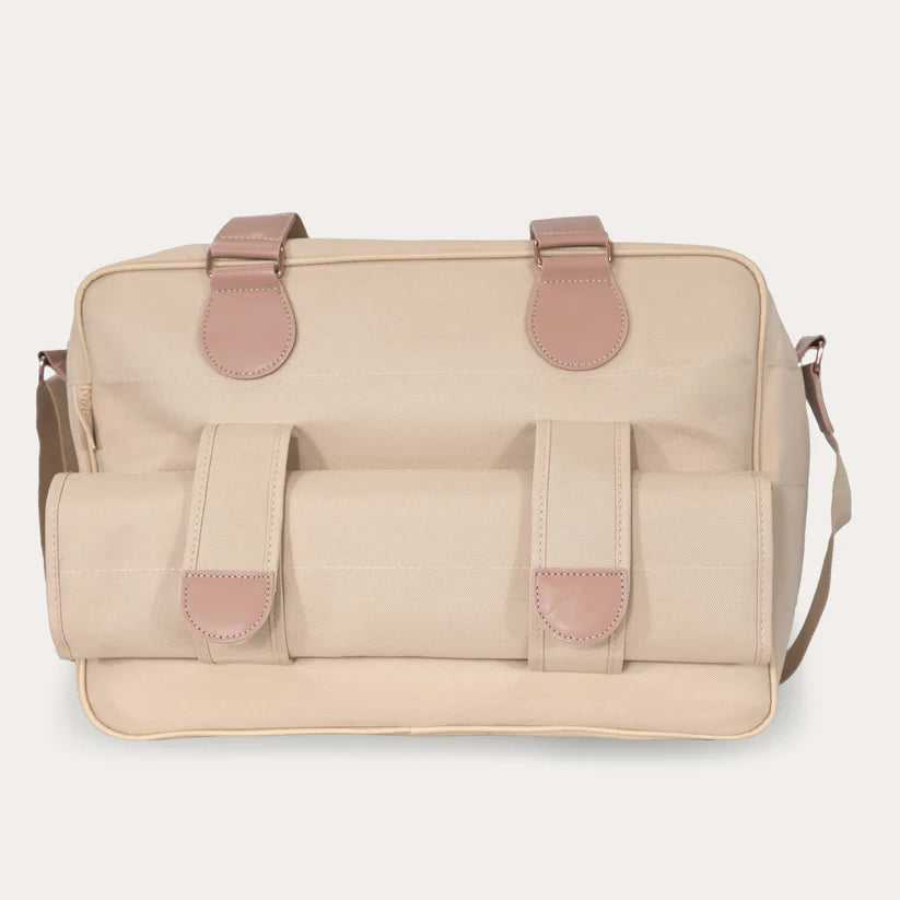 image showing the rear of the changing bag with the changing mat loopholes and changing mat secured.