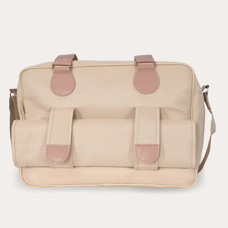 image showing the rear of the changing bag with the changing mat loopholes and changing mat secured.