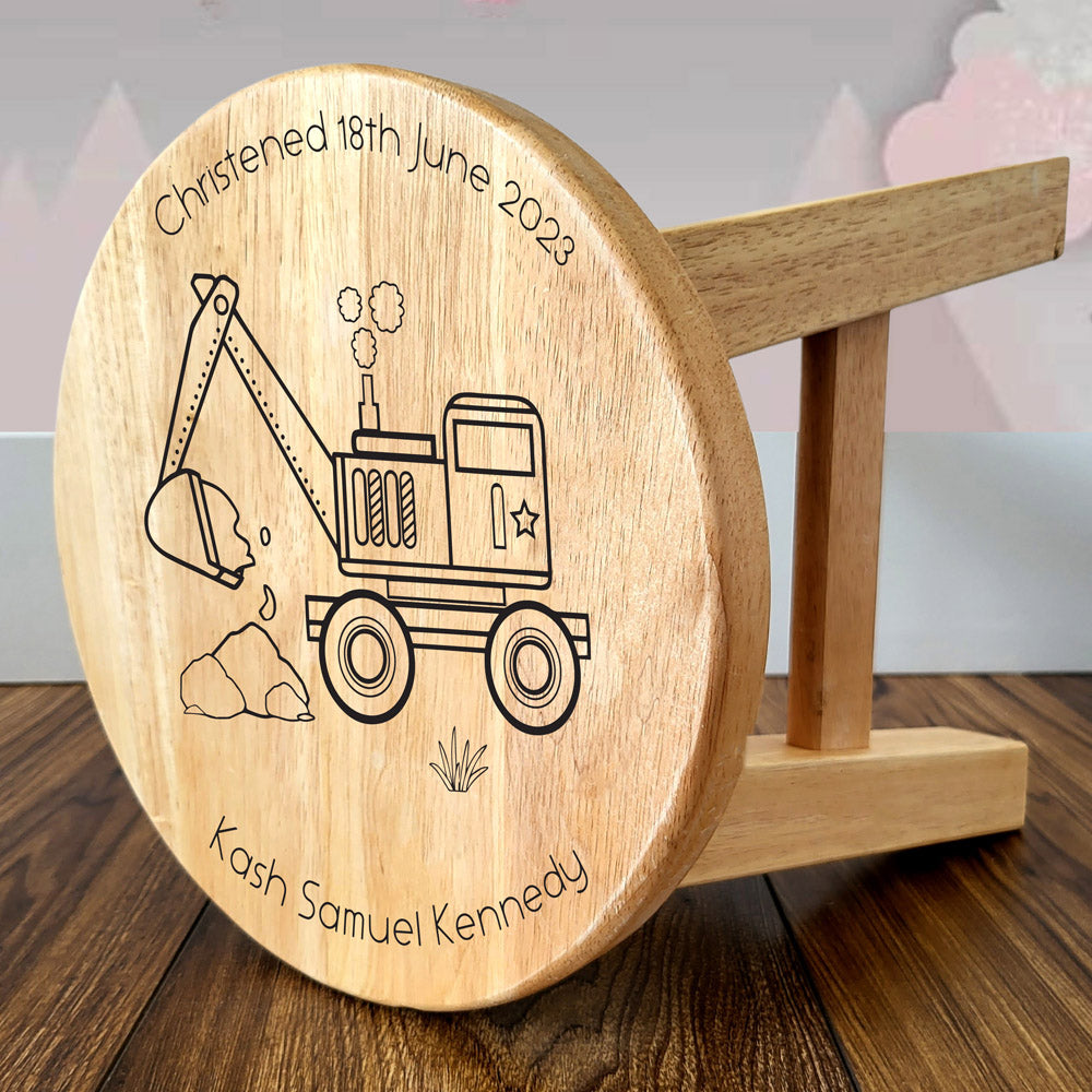 Digger Wooden Stool - Personalised