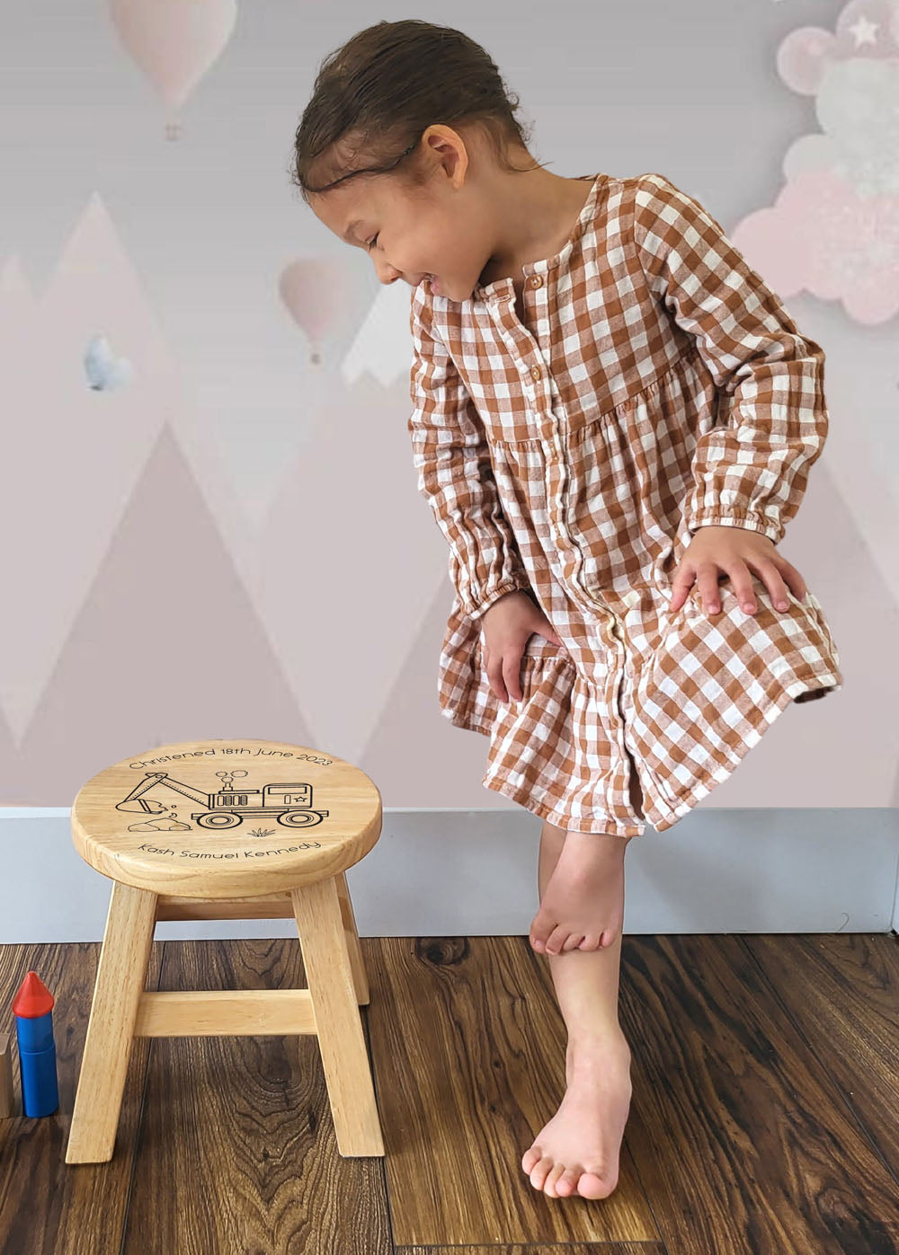 Digger Wooden Stool - Personalised