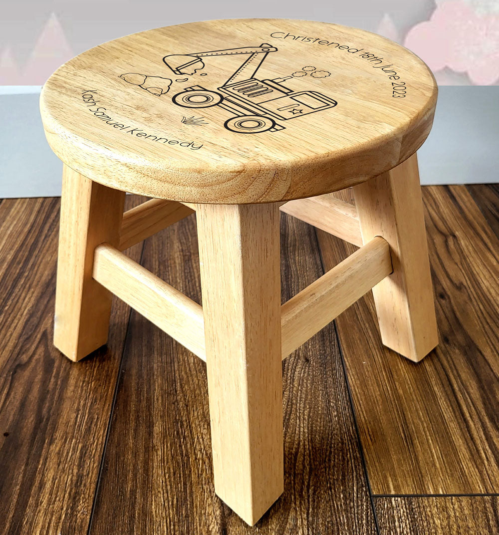 Digger Wooden Stool - Personalised
