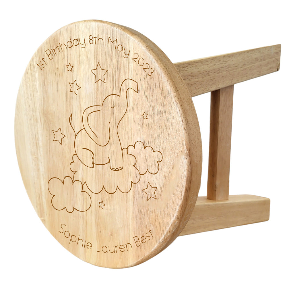 Elephant in the Clouds Wooden Stool - Personalised