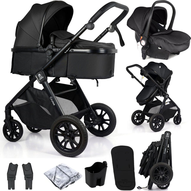 For Your Little One Cruise 3 In 1 Travel System With Car Seat - Eclipse Black (Free Cupholder / Seat Liner Included!)