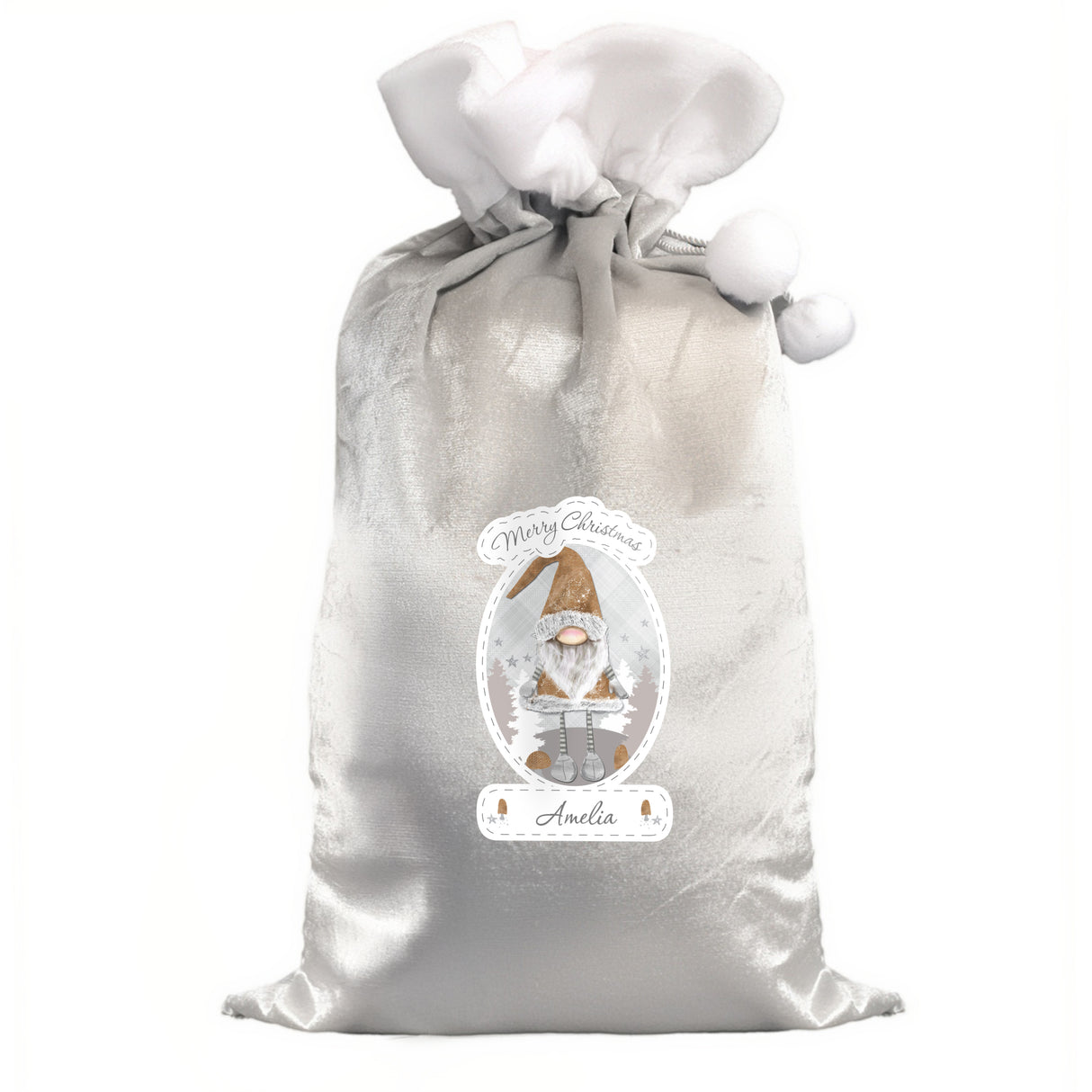 Personalised Gonk Santa Sack in Grey