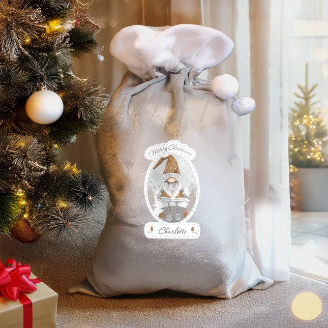 Personalised Gonk Santa Sack in Grey