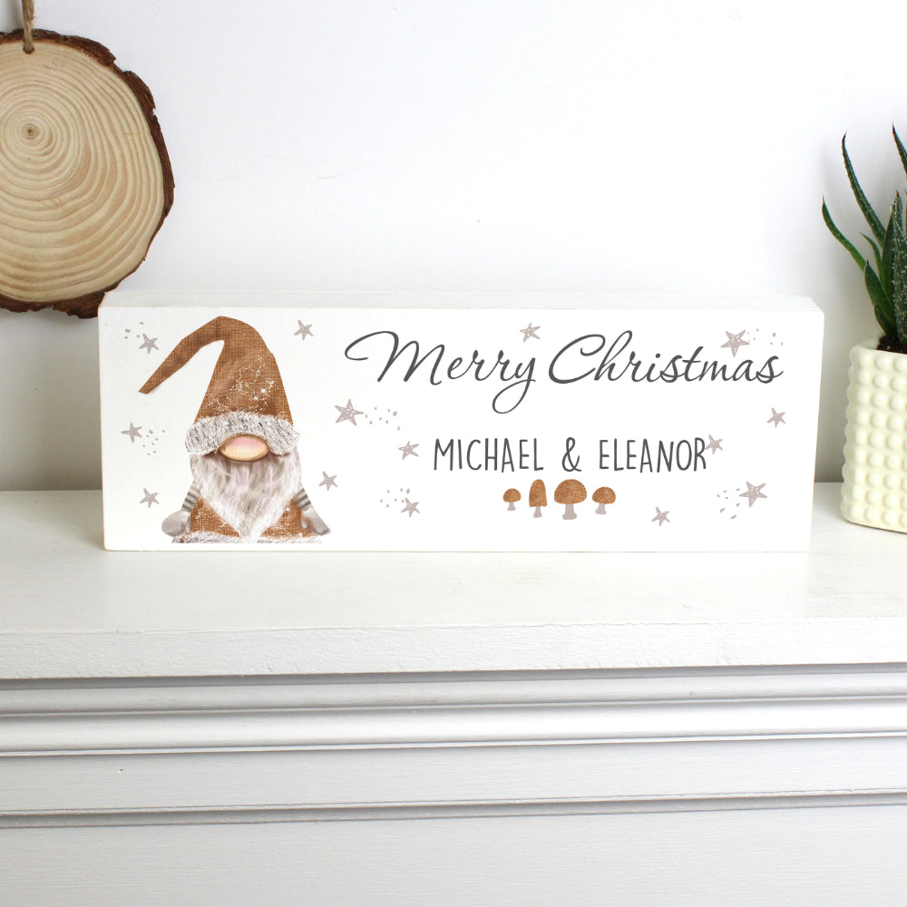 Personalised Gonk Christmas Wooden Block Sign