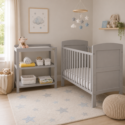 Grace 2 piece Nursery Room Set with Mini Cot Bed - Warm Grey