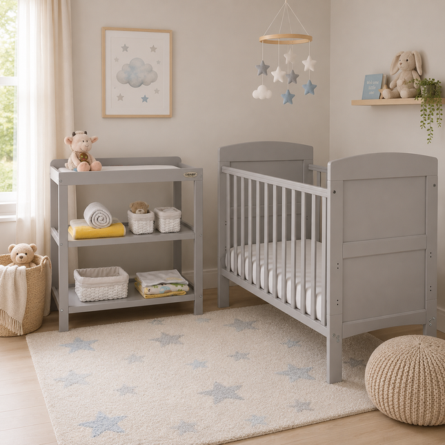 Grace 2 piece Nursery Room Set with Mini Cot Bed - Warm Grey