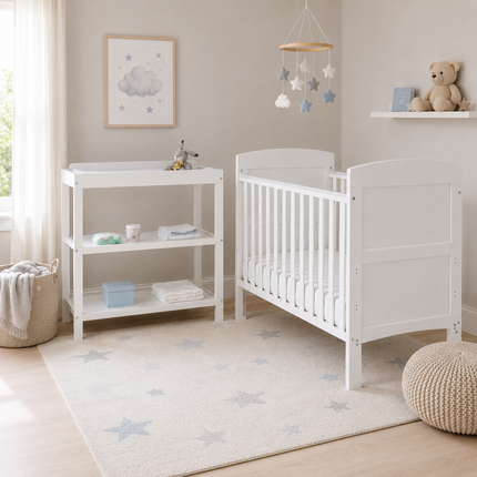Grace 2 piece Nursery Room Set with Mini Cot Bed - White