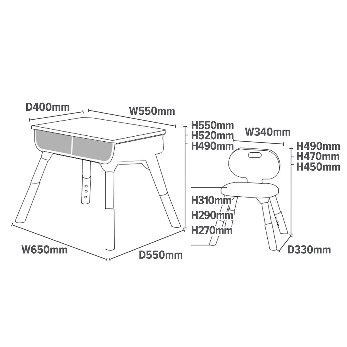 Grey Height Adjustable Table and Chair Set