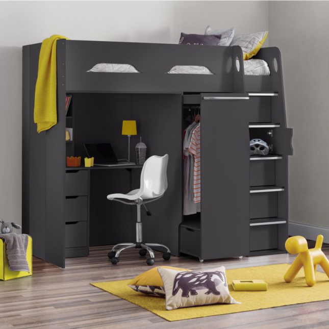 High Sleeper Bed - Pegaus - Anthracite Grey - Julian Bowen