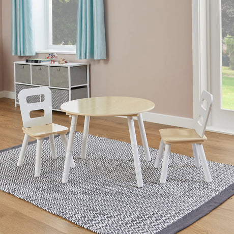 Round Table & 2 Chair Set - Natural & White