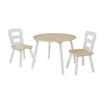 Round Table & 2 Chair Set - Natural & White
