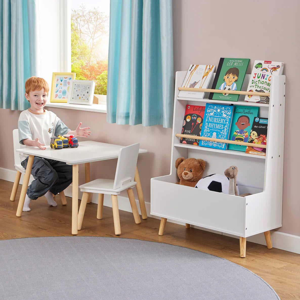 White Bookcase and Toy Storage Cabinet