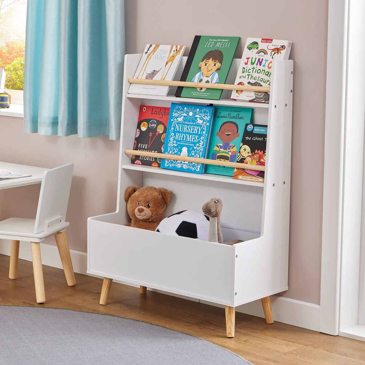 White Bookcase and Toy Storage Cabinet