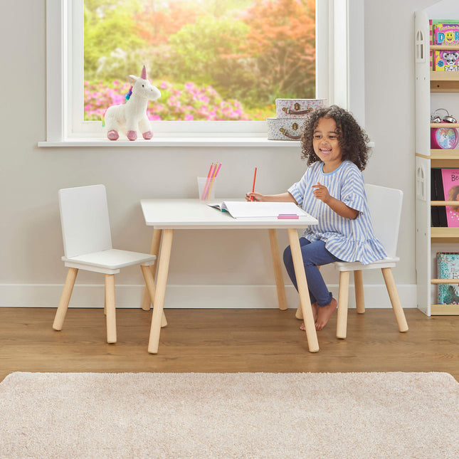 White & Pinewood Table & Chairs