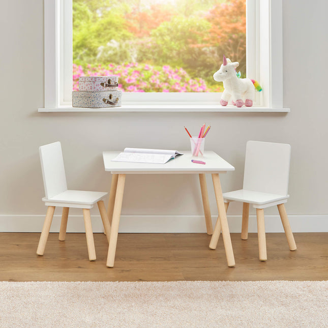White & Pinewood Table & Chairs