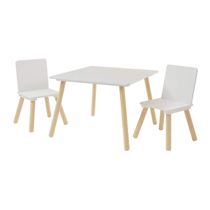 White & Pinewood Table & Chairs