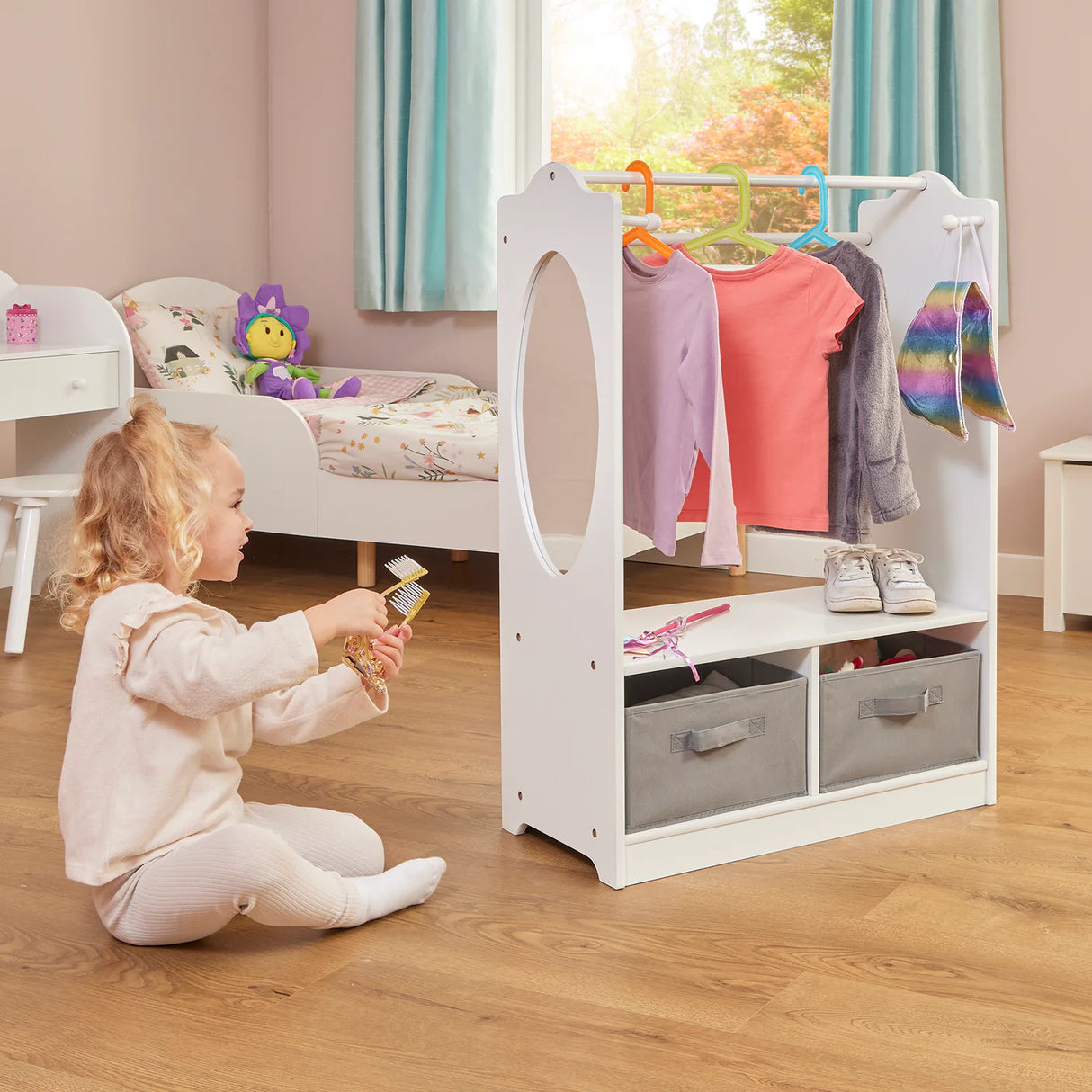 White Dressing Up Unit with Grey Boxes