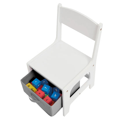 White Table and 2 Storage Chairs - Grey Bins