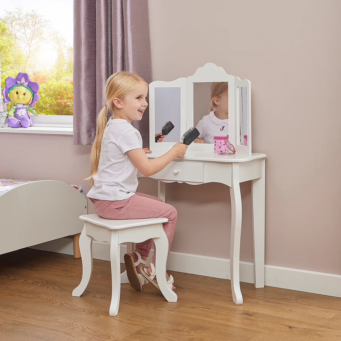 White Vanity Table & Stool