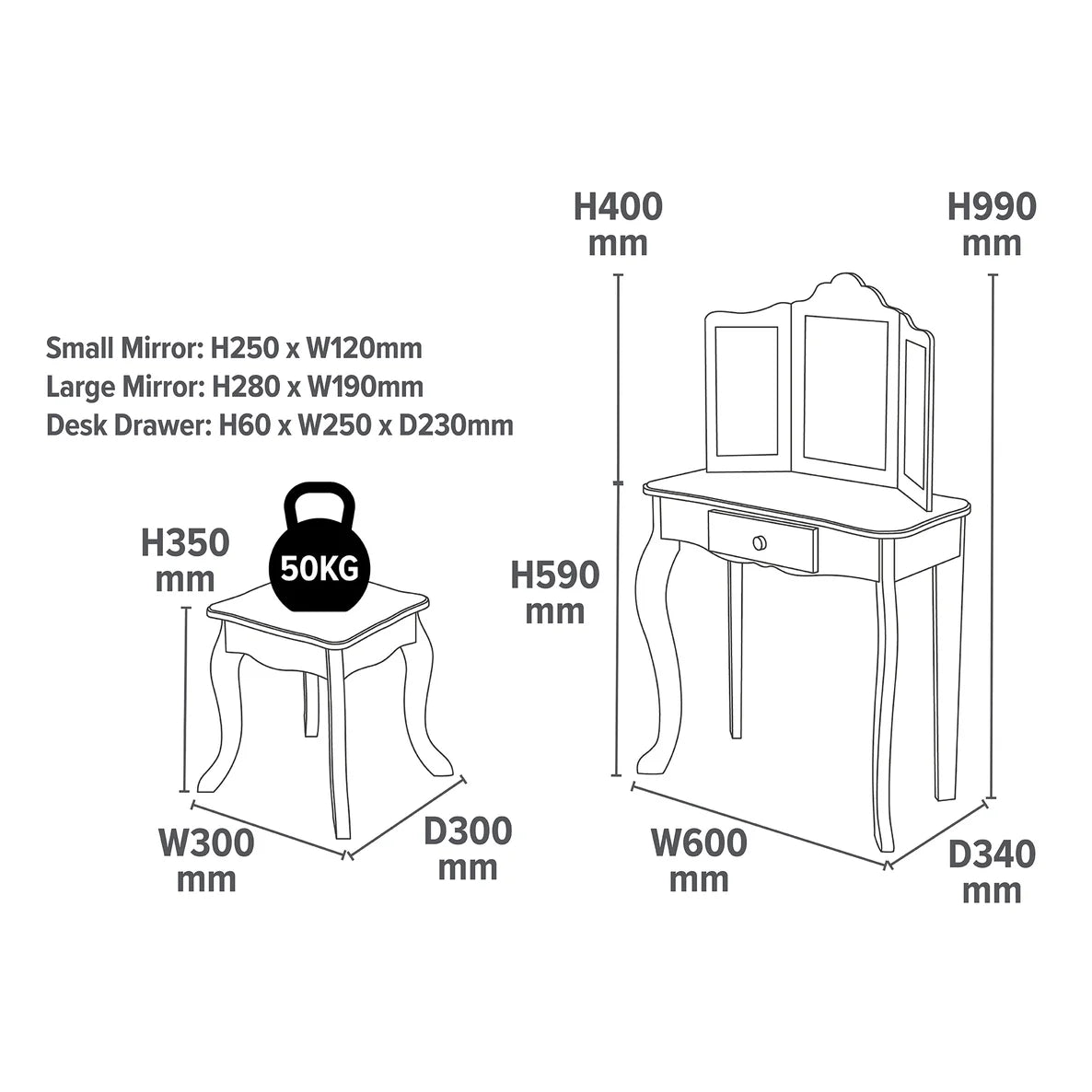 White Vanity Table & Stool