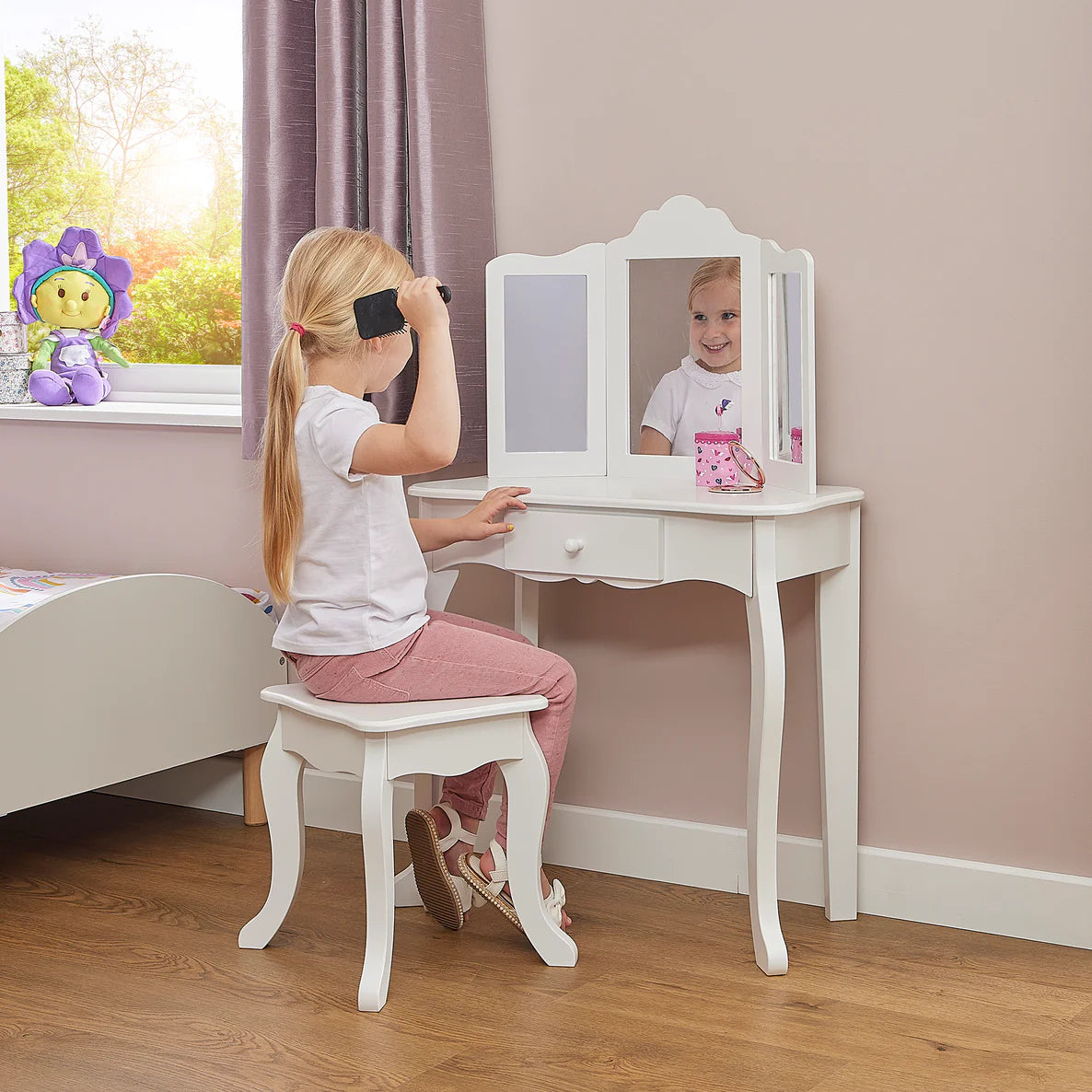 White Vanity Table & Stool