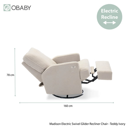 Madison Swivel Glider Recliner Electric Chair - Teddy Fabric - Ivory
