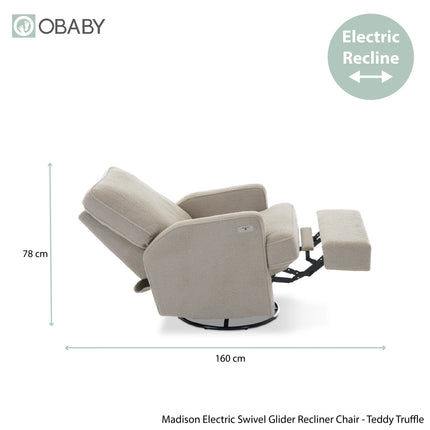 Madison Swivel Glider Recliner Electric Chair - Teddy Fabric - Truffle