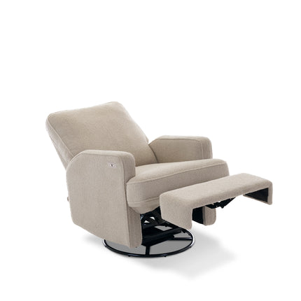 Madison Swivel Glider Recliner Electric Chair - Teddy Fabric - Truffle