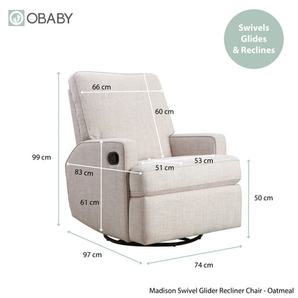 Madison Swivel Glider Recliner Chair - Oatmeal