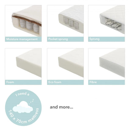 Grace Cot Bed + Foam Mattress - White