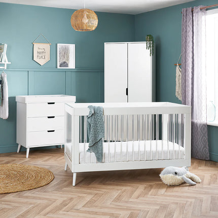 Maya 3 Piece Nursery Furniture Set - White with Acrylic