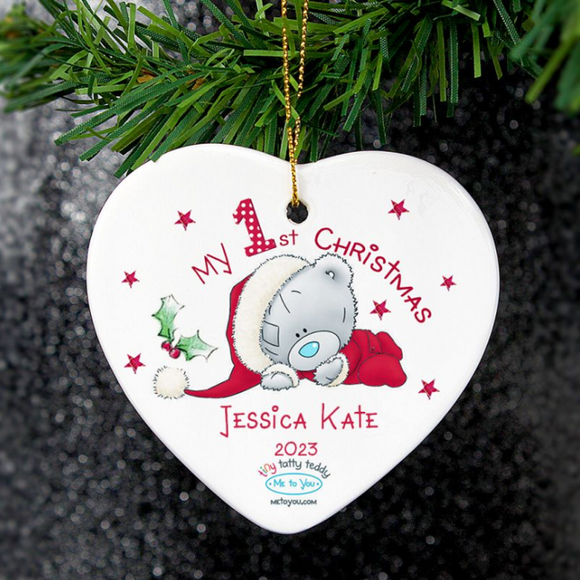 Tiny Tatty Teddy - My 1st Christmas Heart Decoration - Personalised