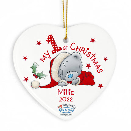 Tiny Tatty Teddy - My 1st Christmas Heart Decoration - Personalised
