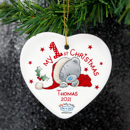 Tiny Tatty Teddy - My 1st Christmas Heart Decoration - Personalised