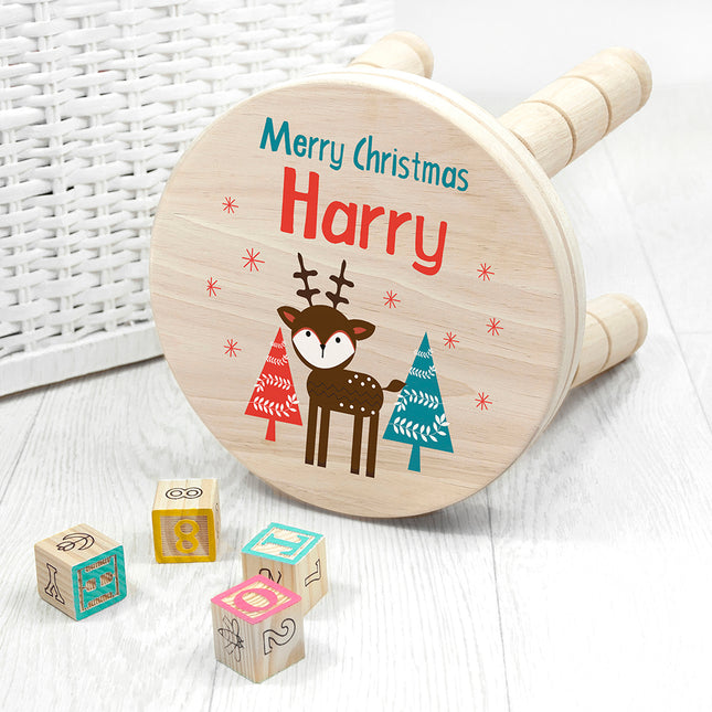Reindeer Wooden Stool - Personalised