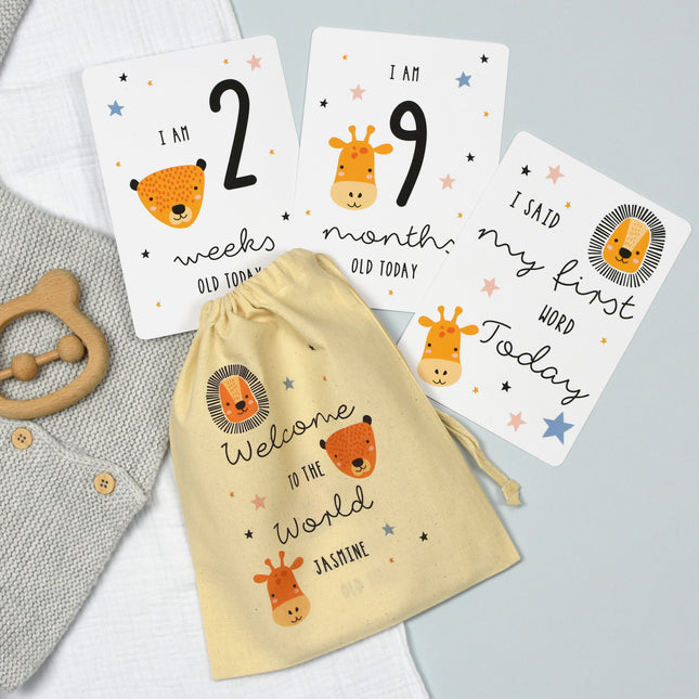 Personalised Baby Milestone Cards - Safari