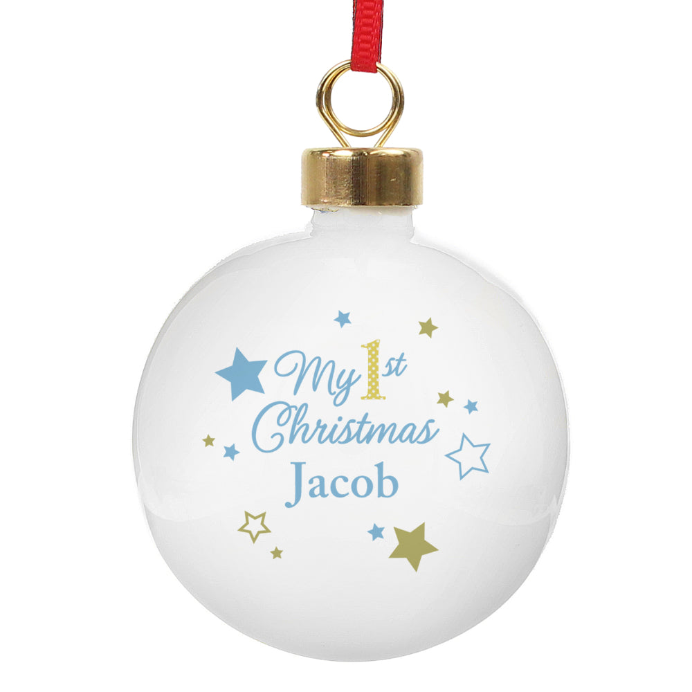 My 1st Christmas Bauble Blue & Glitter - Personalised